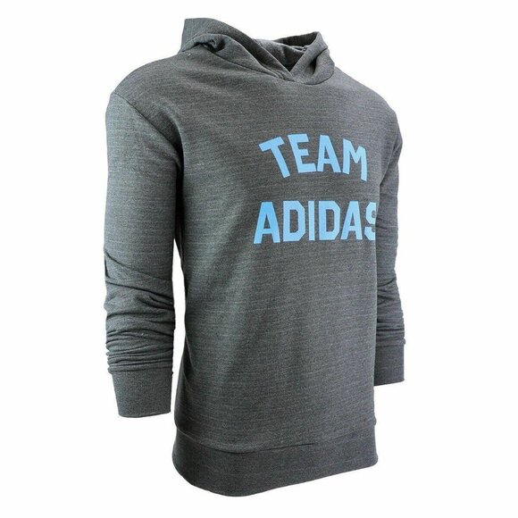 adidas Men's Team Performance Pullover Hoodie Carbon Heather/Blue 2XL - Picture 2 of 3
